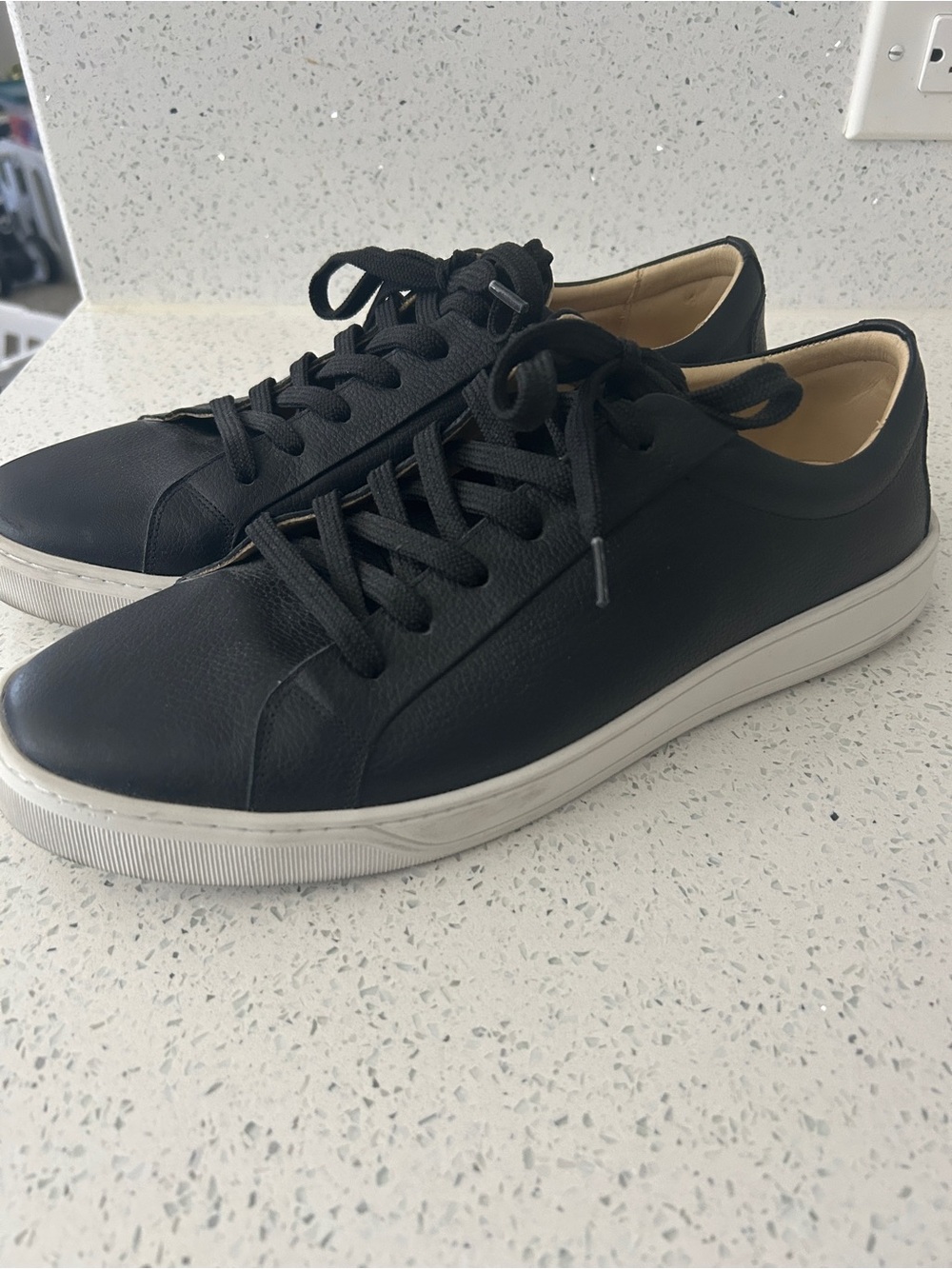 Mercanti Fiorentini Black Leather Low-Top Sneakers with White Sole